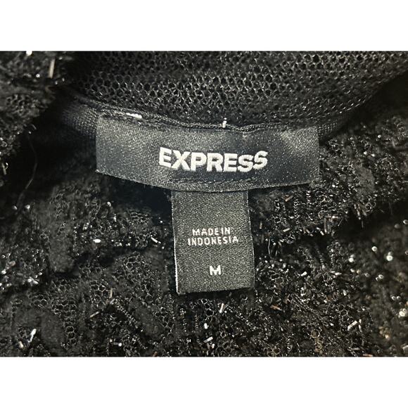 Express Women's Black Metallic Lace Long Sleeve Turtleneck Sheer Blouse Top Sz M - Picture 4 of 5